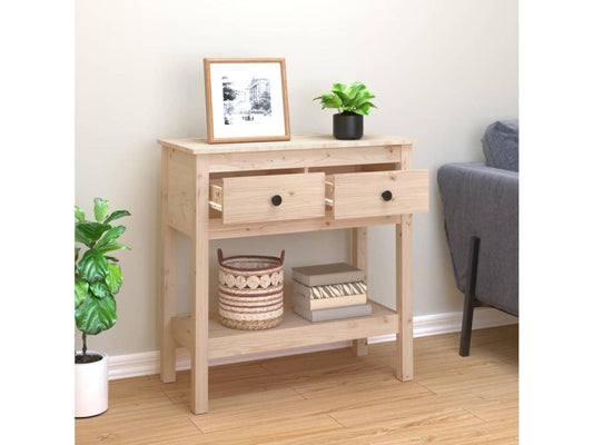 Table - Solid Wood, Wood - Brown - 35x75 cm