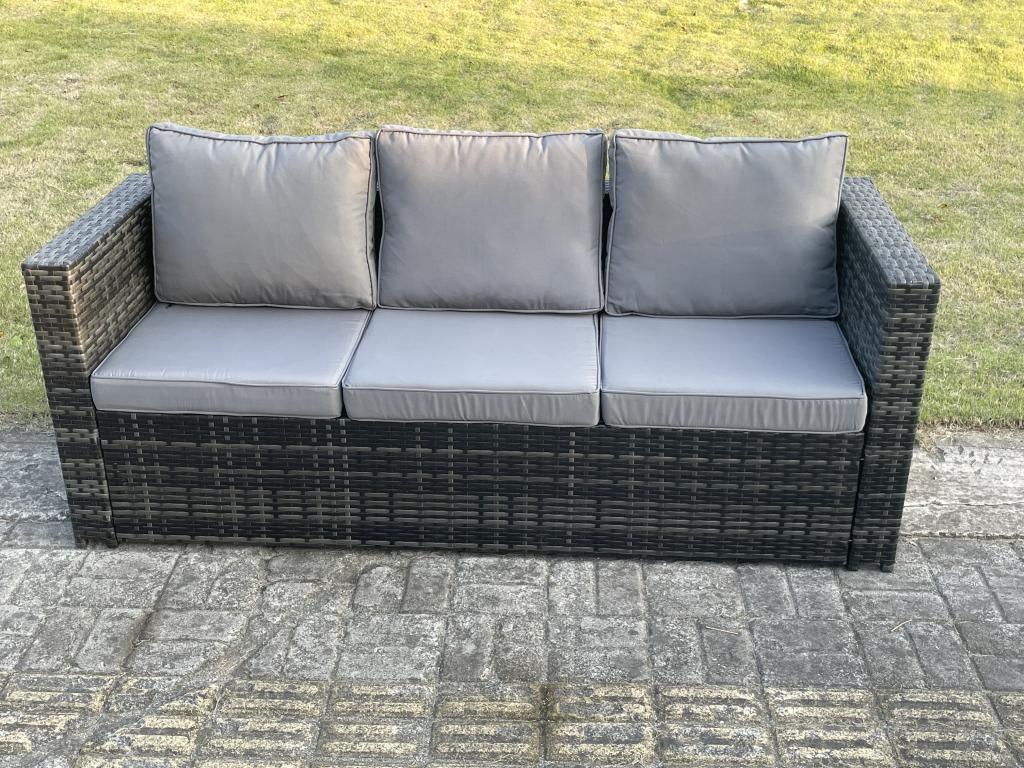 Sofa - Tempered Glass, Metal, Rattan - Gray