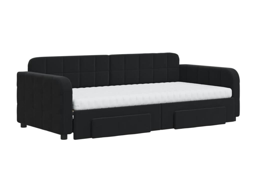 Daybed - Velvet - Black - 90x190 cm
