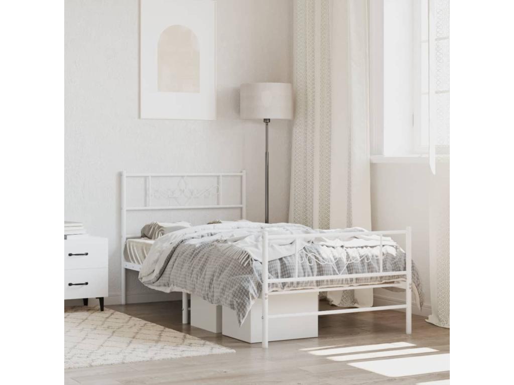 Bed Frame - Steel - White - 70x190 cm