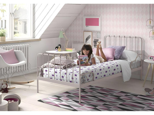 Bed - Steel - Rose - 90x200 cm