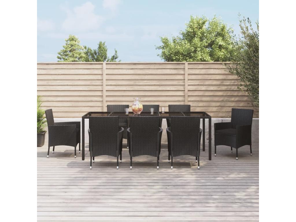 Outdoor Dining Set - Rattan - Black