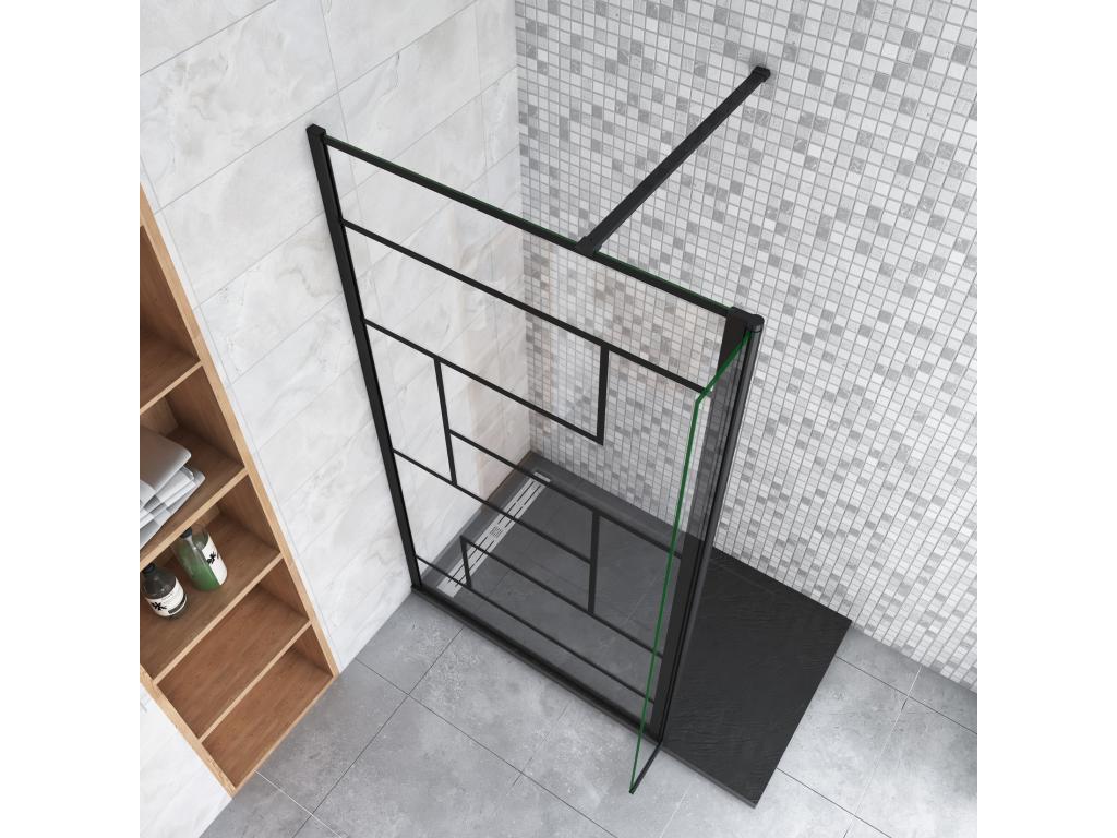 Shower Screen - Tempered Glass - Black - 110x200 cm