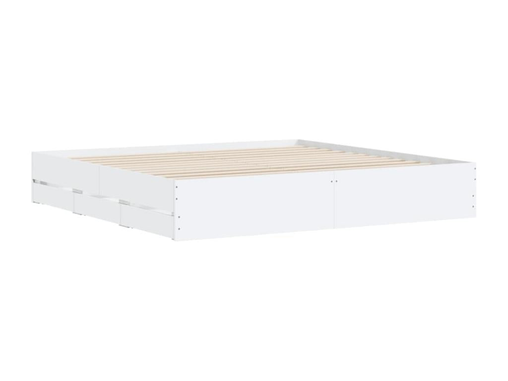 Bed Frame - Engineered Wood, Wood - White - 200x200 cm