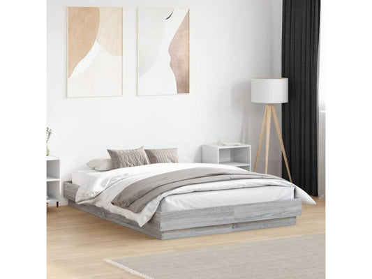 Bed Frame - Engineered Wood, Wood - Gray - 140x190 cm