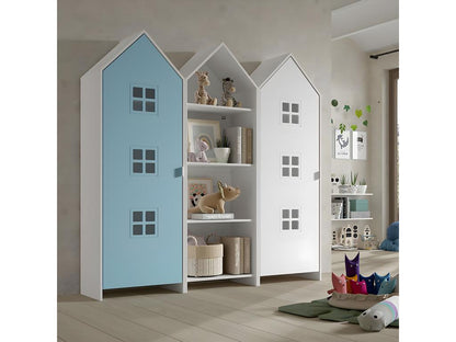 Wardrobe - Engineered Wood, Wood - White / Blue