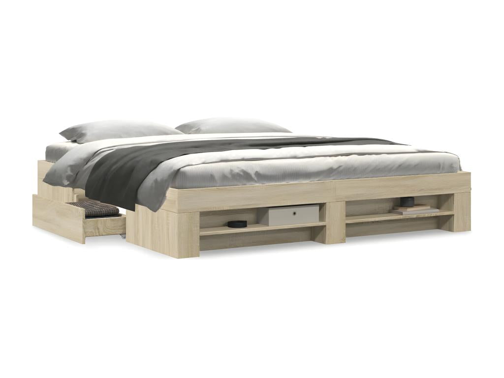 Bed Frame - Engineered Wood, Wood - Brown - 200x200 cm