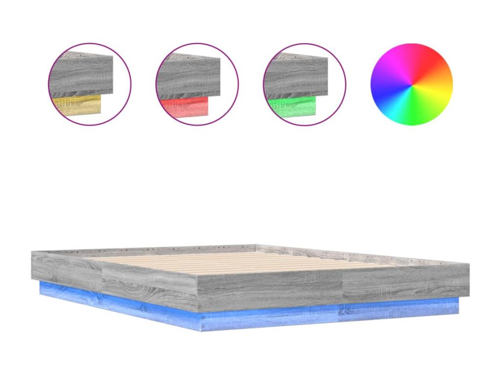 Bed Frame - Engineered Wood, Wood - Gray - 140x190 cm