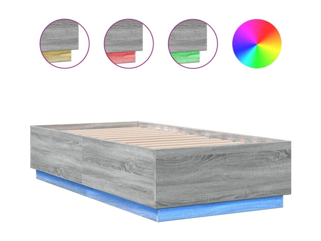 Bed Frame - Engineered Wood, Wood - Gray - 70x190 cm