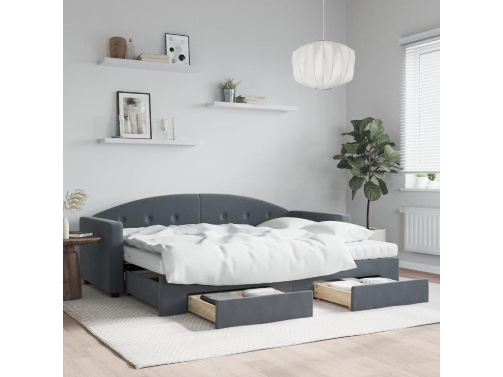 Daybed - Velvet - Gray - 80x200 cm